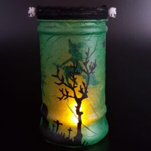 Halloween Graveyard Web Lantern – green